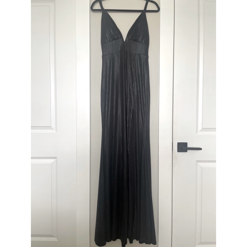 Black plunge neck Evening gown.